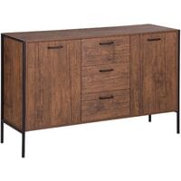 Industrial Cabinet with Drawers Dark Wood Metal Black Base Dresser Storage Tifton