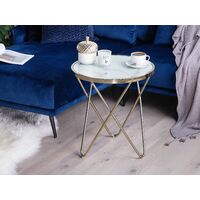 Side Table Hairpin Legs Tempered Glass Round Top Marble Effect White Meridian