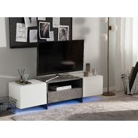 Modern LED TV Stand Unit Concrete Effect and White Storage Russel - White