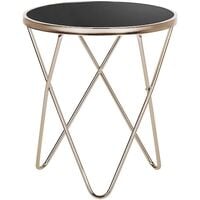 Side Table Hairpin Legs Tempered Glass Round Top Black with Gold Legs Meridian