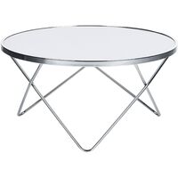 Coffee Table Hairpin Legs Tempered Glass Round Top White Silver Legs Meridian - White