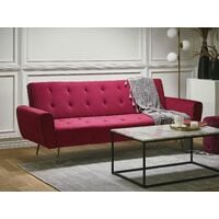 Modern Velvet Sofa Bed Dark Red Convertible Sleeper Tufted Metal Copper Legs Selnes