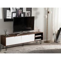 Modern TV Stand Media Unit Storage Cabinet Shelf Dark Wood White Paxton