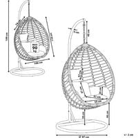 Boho Grey Rattan Hanging Chair with Base Indoor-Outdoor Wicker Egg Shape Tollo - Grey