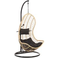 Boho Rattan Hanging Chair with Metal Base Indoor-Outdoor Wicker Beige Pineto