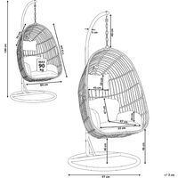 Boho Grey Rattan Hanging Chair with Metal Base Indoor-Outdoor Wicker Egg Shape Casoli - Grey