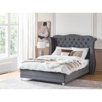 EU King Size Velvet Bed Frame 5ft3 Grey Buttoned Nailhead Trim Slatted Ayette