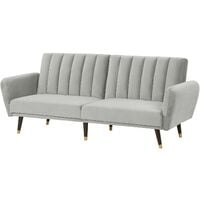 Velvet Convertible Sofa Bed Reclining Back Panel Tufting Light Grey Vimmerby