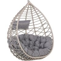 Boho Grey Rattan Hanging Chair without Stand Indoor-Outdoor Wicker Basket Arsita