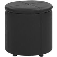 Modern Faux Leather Round Pouffe Stool Black Living Room Bedroom Maryland - Black