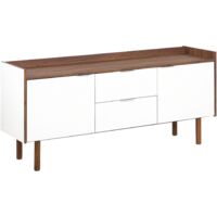 Sideboard White and Brown 68 x 149 cm with 2 Doors and Drawers Madera - White