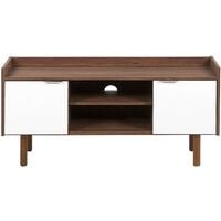 TV Stand White and Brown 56 x 118 cm with 2 Doors and Shelves Madera