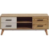 Modern TV Stand Unit with 4 Drawers 2 Shelves Light Wood with White Florida - White