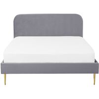 Minimalist Velvet Upholstered EU Super King Size Bed 6ft Headboard Grey Flayat