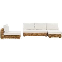 Garden Sectional Conversation Set Rattan with White Cushions Brown Varallo - Natural