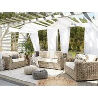 Rattan Garden Set 2 Seater 2 Armchairs Conversation Set White Cushions Ardea - Natural