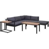 Modern 4 Piece Outdoor Corner Sofa with Table and Ottoman Grey Cushions Messina - Black
