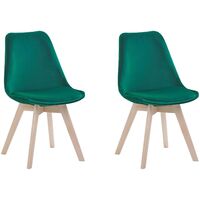 Set of 2 Modern Dining Chairs Velvet Upholstery Wooden Legs Green Dakota II