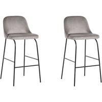 Modern Bar Chairs Set of 2 Padded Seat Velvet Upholstery Metal Legs Grey Nekoma