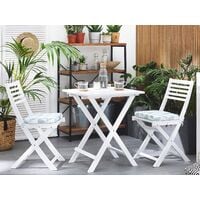 Outdoor Garden Furniture Bistro Set Folding Wood White Blue Cushions Fiji - White