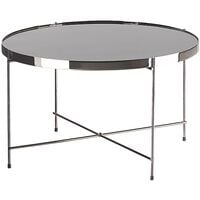 Coffee Table Round Tempered Glass Black Top Silver Metal Legs Glam Lucea - Silver