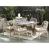 Outdoor Garden Dining Set Concrete Table 6 Wicker Chairs Grey and Beige Olbia - Grey