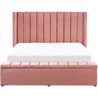 Velvet EU Super King Size Bed Frame Tufted 6ft Storage Bench Pink Noyers - Pink