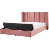 Velvet EU King Size Bed Frame Tufted 5ft3 Storage Bench Pink Noyers