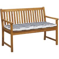 Outdoor Garden Bench Certified Acacia Wood 120 cm Blue Striped Cushion Vivara