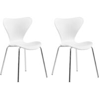 Set of 2 Dining Chairs Armless Synthetic Material Silver Metal Legs White Boonville - White