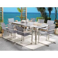 9 Piece Garden Dining Set Table Ceramic Top 8 Cantilever Chairs Grey Consoleto