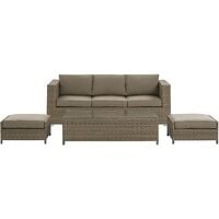 Faux Rattan 3 Seater Outdoor Sofa Set Brown Table 2 Ottomans with Cushions Belluno - Brown