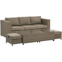 Faux Rattan 3 Seater Outdoor Sofa Set Brown Table 2 Ottomans with Cushions Belluno