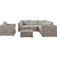 Garden Sectional Lounge Set Taupe PE Rattan Corner Sofa Grey Cushions Contare - Grey