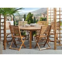 Outdoor Garden Dining Set Acacia Wood Round Table Folding Chairs Tolve - Light Wood