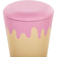 Kids Pouffe Cupcake Footstool Velvet Upholstered Storage Beige and Pink Mousee - Beige