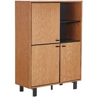 Retro Sideboard 3 Cabinets 2 Shelves Oak Finish Light Wood with Black Paramount
