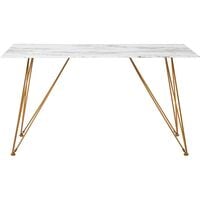 Glam Dining Table 140 x 80 cm Marble Effect White Glass Top Gold Legs Kenton