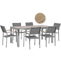 6 Seater Garden Dining Set Oak Veneer HPL Top Grey Chairs Grosseto - Light Wood