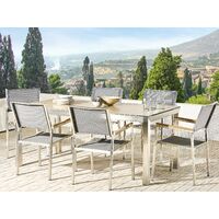 6 Seater Garden Dining Set Oak Veneer HPL Top Grey Chairs Grosseto - Light Wood