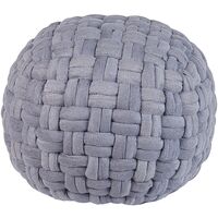 Handmade Round Pouffe Light Grey Cotton Basket Weave EPS Filling 45 x 35 cm Hopa - Grey