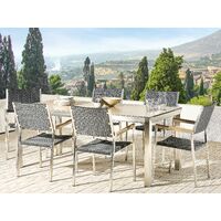 6 Seater Garden Dining Set Oak Veneer HPL Top Black Rattan Chairs Grosseto - Light Wood