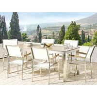 6 Seater Garden Dining Set Oak Veneer HPL Top White Chairs Grosseto - Light Wood