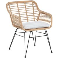 Modern Outdoor Rattan Bistro Set 2 Chairs with Cushions Round Table Trestina - Natural