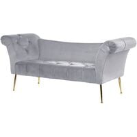 Double Ended Chaise Lounge Tufted Velvet Upholstery Gold Legs Grey Nantilly - Grey