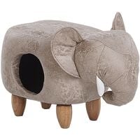 Kids Animal Stool Elephant Leather-Like Pouffe with Storage Wooden Legs Grey Jumbo