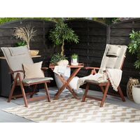 Rustic Garden Bistro Set Acacia Wood Table 2 Chairs Folding Cushions Taupe Toscana
