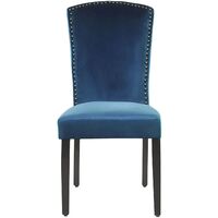 Set of 2 Velvet Dining Chairs High Back Silver Nailhead Trim Navy Blue Piseco - Blue