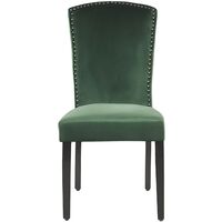 Set of 2 Velvet Dining Chairs High Back Silver Nailhead Trim Green Piseco - Green