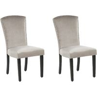 Set of 2 Velvet Dining Chairs High Back Silver Nailhead Trim Grey Piseco - Grey